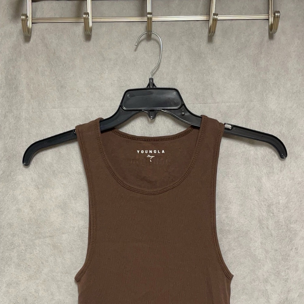 YoungLA Tank Top Men's L Brown Ribbed Layering Active Gym Sleeveless Outdoor